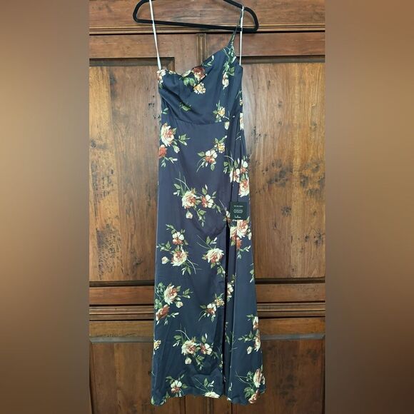 NWT Lulus Exceptional Attraction Navy Blue Floral One-Shoulder Maxi Dress Size S - Picture 4 of 10